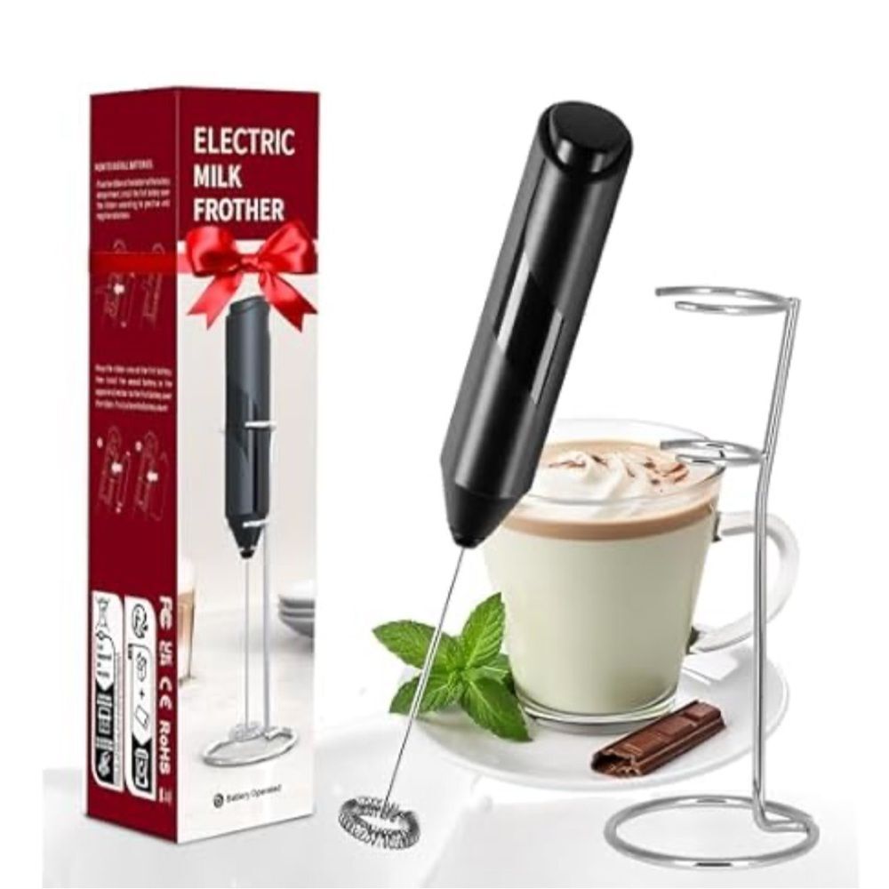 Milk Frother Handheld Battery Operated Whisk Maker Stainless Steel Stand FC2